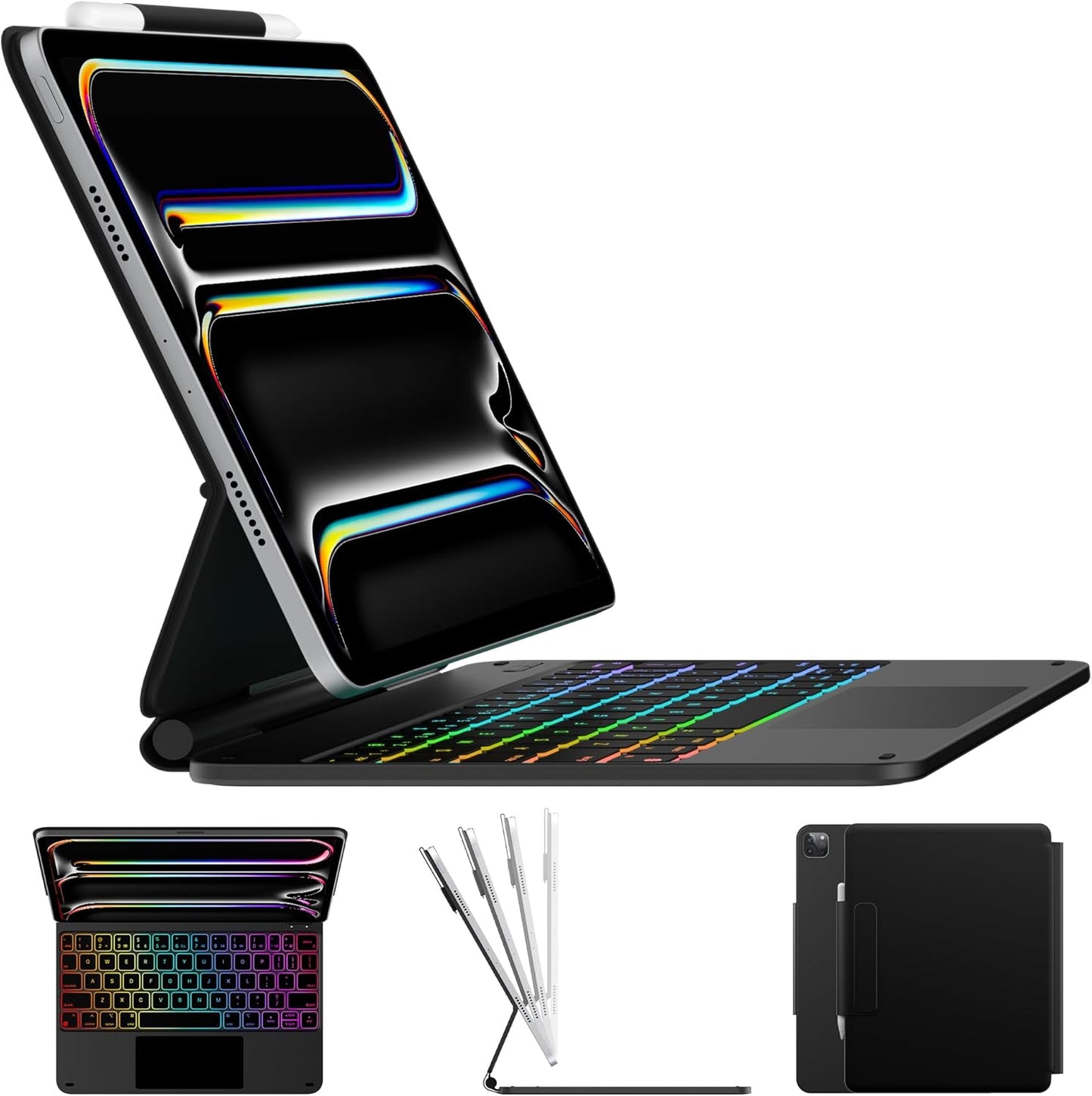 typecase Edge Keyboard Case for iPad Pro 11-inch (M4) 2024,Magic Keyboard with 11 Colors Backlight for iPad Pro 11,Keyboard Case with Pencil Holder,Multi-Touch Trackpad, Easy-Set Magnetic Stand,Black