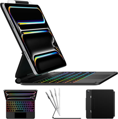 typecase Edge Keyboard Case for iPad Pro 11-inch (M4) 2024,Magic Keyboard with 11 Colors Backlight for iPad Pro 11,Keyboard Case with Pencil Holder,Multi-Touch Trackpad, Easy-Set Magnetic Stand,Black