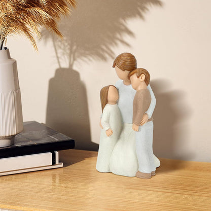 Mom and 2 Kids Figurines, Mother Cuddle Kids Statues, Sculpted Hand-Painted Figures Love My Mom Gift for Mother’s Day Anniversary Birthday Christmas