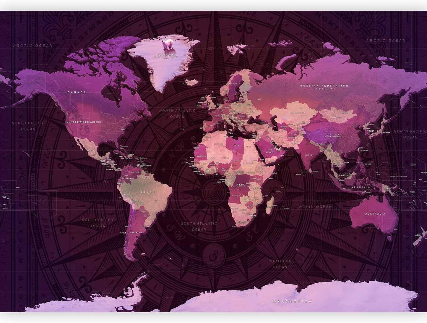 artgeist Wall Mural World Map 157x110 in - XXL Non-Woven Wallpaper Fleece Wall Decor Photo Print Picture Image Design Home Map of The World k-A-0273-a-a