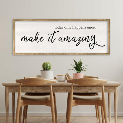 RLWangChao Today Only Happens Once Make It Amazing Wall Art Decor 40x15 Inch Large Inspirational Quote Sign Rustic Living Room Vintage Wood Frame Office Motivational Home Wall Hanging (Wood)