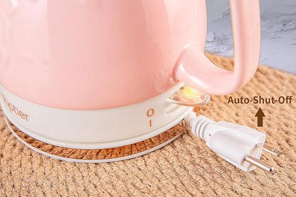 Toptier Electric Ceramic Tea Kettle, Boil Water Quickly and Easily, Detachable Swivel Base & Boil Dry Protection, Carefree Auto Shut Off, 1 L (1 LITER, Light Pink)