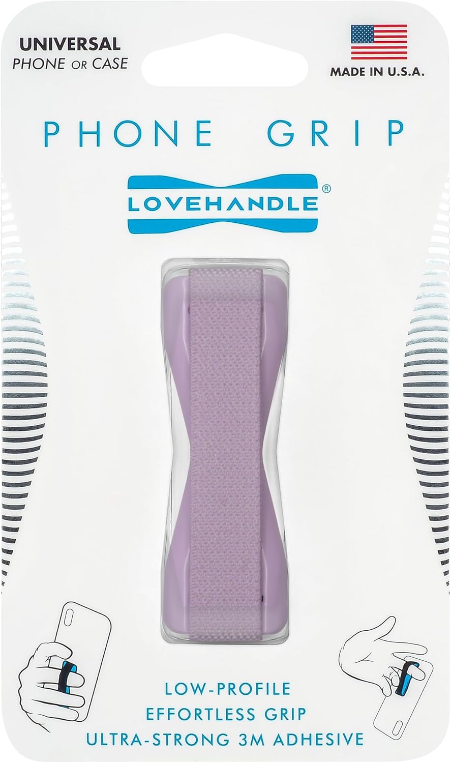 LOVEHANDLE Universal Phone Grip for Smartphones & Mini Tablets - Phone Holder for Hand - Wireless Charging Compatible - Made in The USA - Solid Lavender