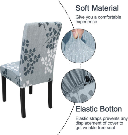 JQinHome Pattern Chair Covers for Dining Room Set of 6, High Stretch Removable Washable Parsons Chair Slipcover for Home Party Hotel Wedding Ceremony (Flower,6PCS)