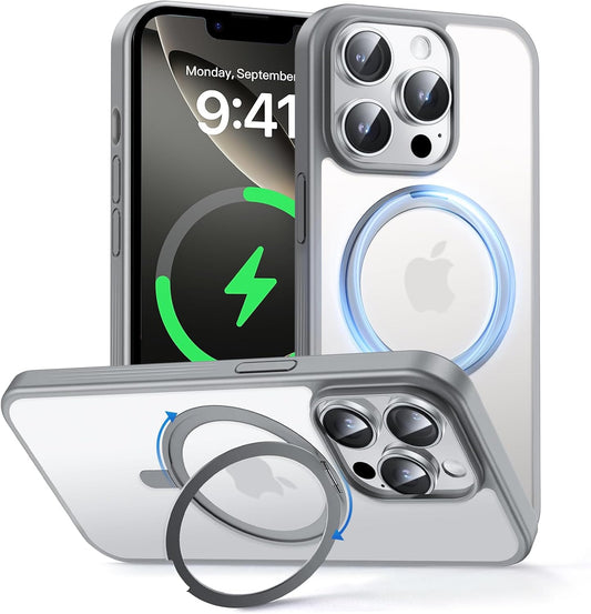 MAGIC JOHN 360° Rotatable Magnetic Invisible Stand for iPhone 14 Pro Case [Anti-Slip Grip] [Compatible with MagSafe] 16FT Shockproof for iPhone 14 Pro Case with Kickstand, Gray