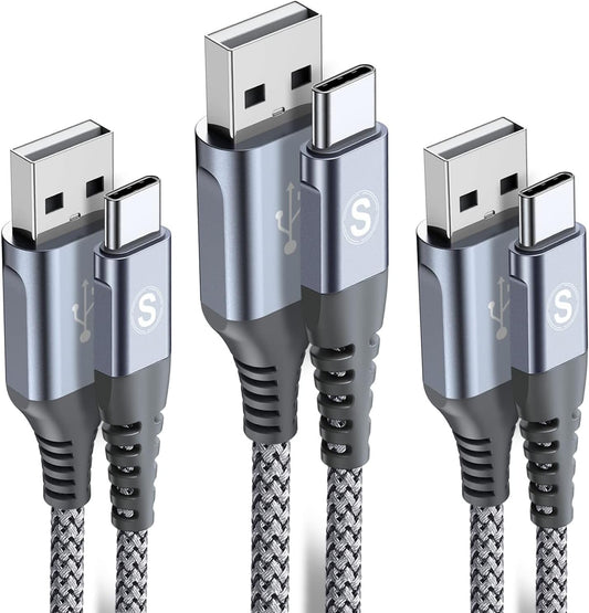sweguard USB Type C Charger Cable [3-Pack,6.6ft+6.6ft+3.3ft] iPhone 16 Charger Nylon Braided Cord for iPhone 16 15 Pro Max Plus Samsung Galaxy S24 S23 S22 S21 S20 S10 Note 20 10 A54 Pixel LG Moto PS5
