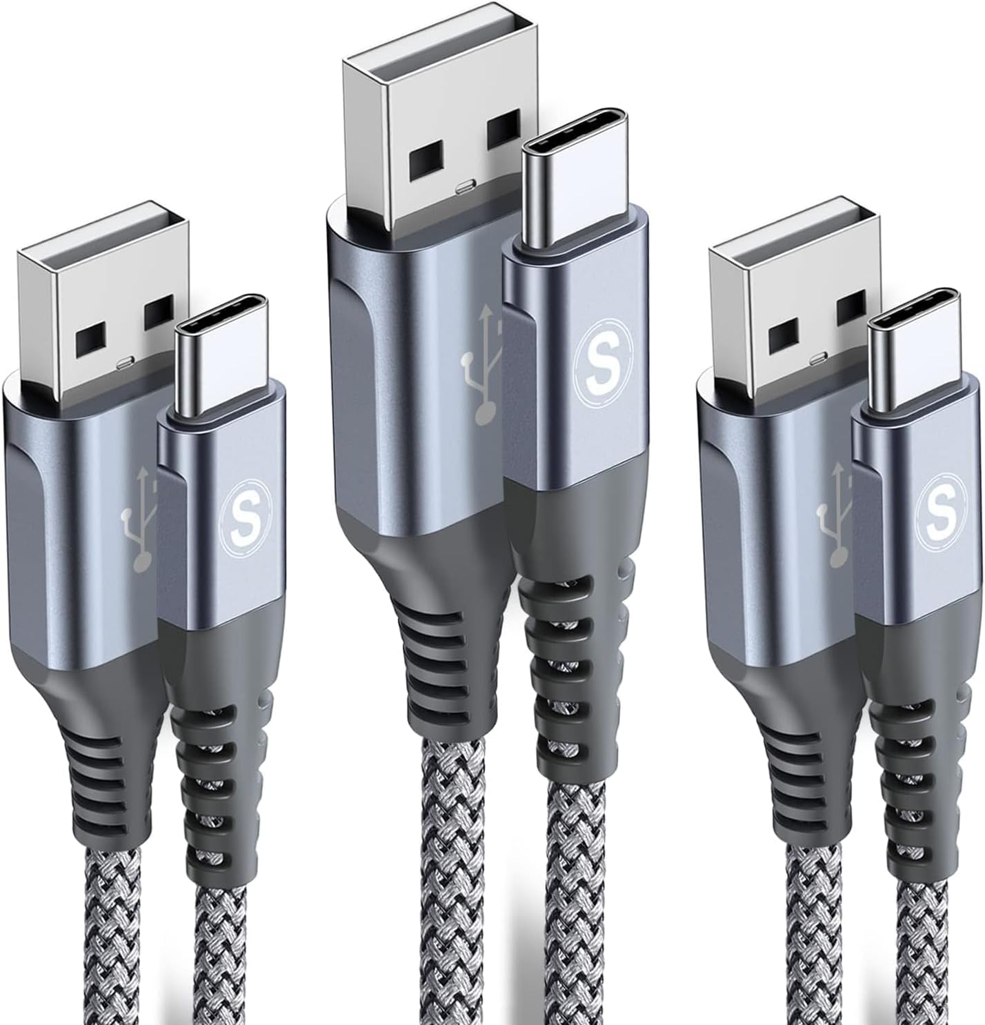 sweguard USB C Cable 3.1A Fast Charging [3Pack,10ft+6.6ft+6.6ft], USB-A to USB-C Charger Nylon Braided Cord for Samsung Galaxy S21 S20 S10 S9 S8 Plus/FE Note 20 10 9 8 7, A71 A51 A32,LG,Moto,PS5