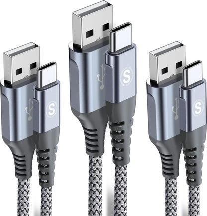 sweguard USB Type C Charger Cable [3-Pack,6.6ft+3.3ft+1.5ft] iPhone 16 Charger Nylon Braided Cord for iPhone 16 15 Pro Max Plus Samsung Galaxy S24 S23 S22 S21 S20 S10 Note 20 10 A54 Pixel LG Moto PS5