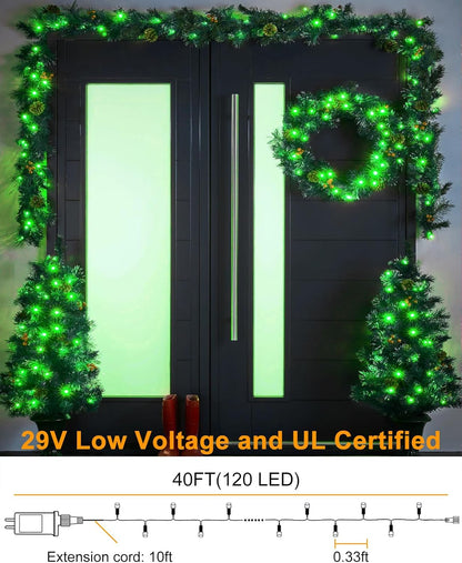 40FT 120 LED Christmas Lights Outdoor, Green Wire Christmas Tree Lights with 8 Modes & Waterproof, Connectable Plug in String Light for Indoor Garden Yard Party Holiday Decorations, Green