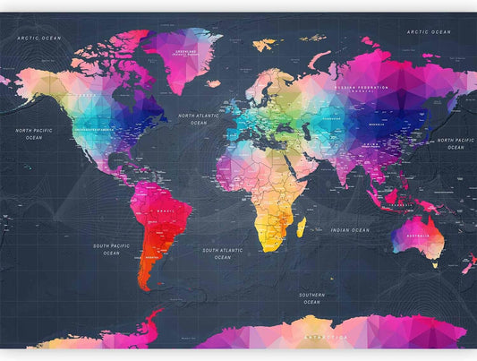 artgeist Premium Wall Mural World Map 177"x124" - XXL Non-Woven Wallpaper Fleece Wall Decor Photo Print Picture Image Design Home Map of The World k-A-0126-a-a