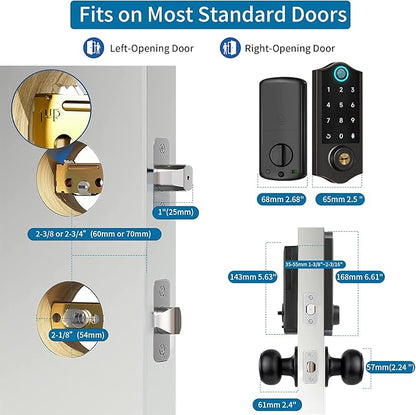 Harfo Fingerprint Smart Door Locks for Front Door with Handle Set, App Control, Keyless Entry Door Lock Keypad Deadbolt, Bluetooth Digital Electronic Touchscreen, Easy Install, Auto Lock, Aged Bronze