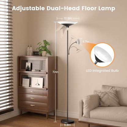 Upgraded 2-in-1 Torchiere Floor Lamp, Dimmable Standing Lamp with Remote&Touch Control, 34W Brightness Adjustable Floor Reading Light, Black Modern Corner Lamp for Living Room Bedroom Office