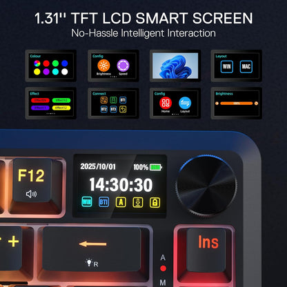 Redragon K724 PRO Wireless Gasket Gaming Keyboard w/Hype Screen & Knob, 81-Key Mechanical Keyboard, Easy-Control 1.14’’ TFT Info Display, 5-Layer Noise Dampening, Custom Linear Switch