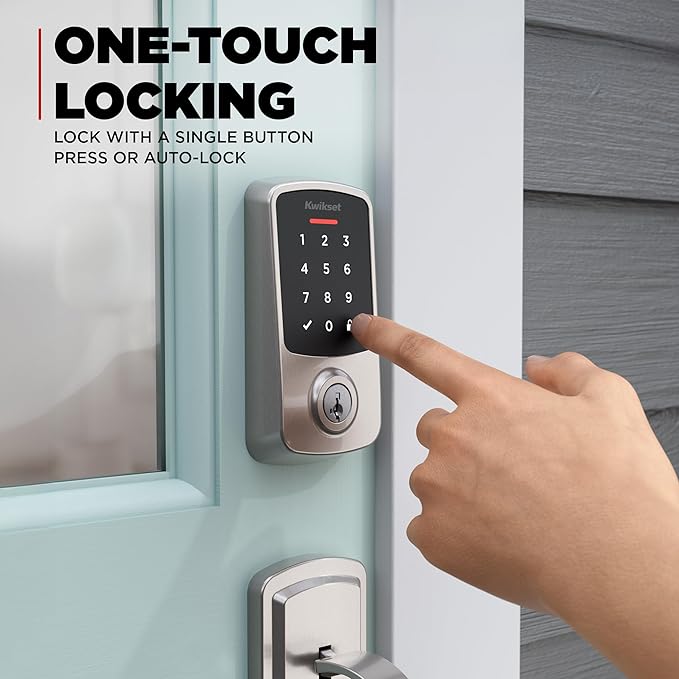 Kwikset Aura Reach Smart Lock Matter Over Thread and Bluetooth Enabled Keyless Entry Door Lock Deadbolt, BHMA Certified, Proximity Wakeup, Geofence Auto-Unlock Satin Nickel