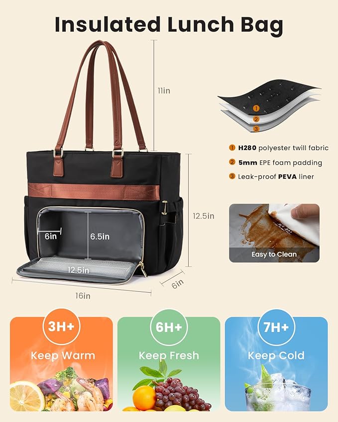 LOVEVOOK Lunch Tote Bag for Women, Work Bag 15.6 Inch Laptop Bag with Insulated Lunch Compartment & Cup Holder Large Capacity Lunch Bag for Teacher, Nurse, Office, Travel, College, Daily
