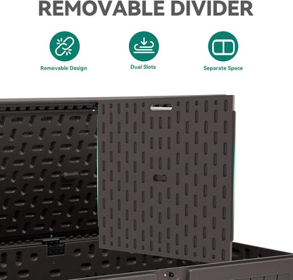YITAHOME 200 Gallon Extra Large Deck Box, Double-Wall Resin Outdoor Storage Box with Flexible Divider for Patio Cushions Pool Supplies Garden Tools, 990 lbs Load Capacity, Lockable (Brown)