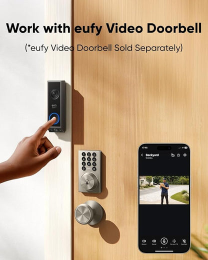 eufy Security Smart Lock C30, Keyless Entry Door Lock, Built-in WiFi Keypad Deadbolt for Front Door, No Bridge Required, Easy Installation, App Remote Control, Reliable Power, BHMA Grade 3, Nickel