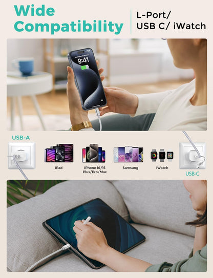 White-Upgraded 3 in 2 USB C Cable for Watch Charger Phone Charger USB C Multi Fast Charging Cable Compatible with Watch Ultra/SE/10/9/8/7/6/5/4/3/2/1 & Phone 16/15/14/Galaxy S23-4FT