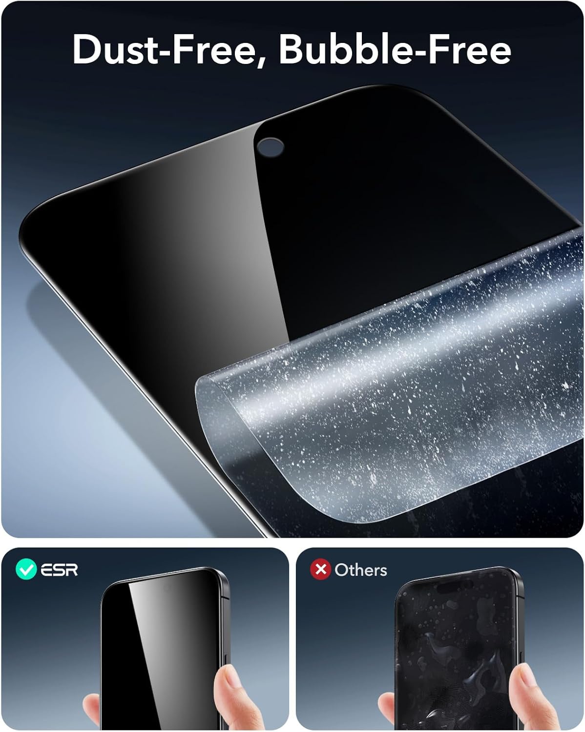 ESR 3 Pack 9H+ Glass for iPhone 16/ iPhone 15 Privacy Screen Protector, [Military Grade Shatterproof & Longest Durable] Armorite Anti-spy Tempered Glass with UltraFit Tray