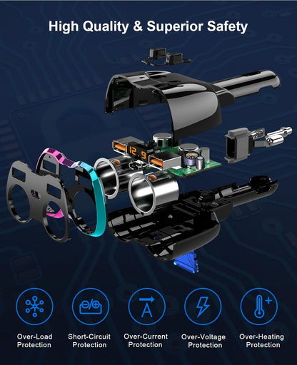 2024 Upgraded Cigarette Lighter Splitter, SUPERONE 180W 2-Socket Cigarette Lighter Adapter with Dual QC3.0 and 20W PD USB C Car Charger Splitter for GPS/Dash Cam/Laptop/iPad/iPhone 16/15/14/13/12/11
