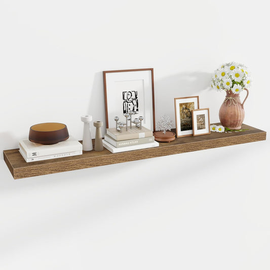 55 Inch Floating Shelves, 12 Inch Deep Floating Shelves for Wall, Floating Shelf with Invisible Brackets, Deep Shelves for Bathroom, Bedroom, Living Room, 1 Pack, Brown