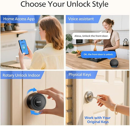 Philips Retrofit Smart Lock 230X, Smart Lock for Existing Deadbolt Built-in WiFi App Remote Control, Upgrade Your Door Lock Keyless Entry for Front Door, Auto Lock, Support Alexa & Google, Black