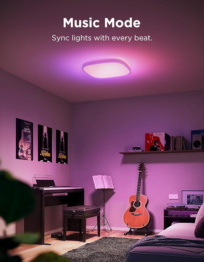 Govee Smart Ceiling Light, RGBIC LED Square Ceiling Light Fixture Works with Matter, 2400LM Flush Mount Light Fixture, DIY Colors, 2700K-6500K Dimmable for Bedroom, Living Room, 12 Inch, 1 Pack