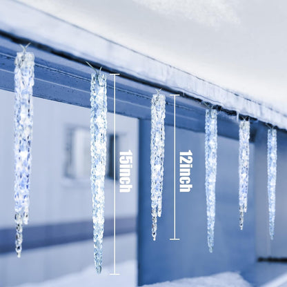 Icicle Lights Outdoor with Remote, 2 Pack Total 40ft 40 Tubes 200 LED Ice Shape String Lights, Connectable Hanging Christmas Decoration Lights for Tree Patio Roof Holiday Decor, Cool White
