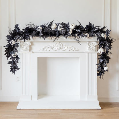 MISSPIN 6FT Black Maples Leaf Garland, Halloween Fall Leaf Garland Artificial Hanging Black Maple Autumn Vine Fall Decor Maple Thanksgiving Halloween Home Decor