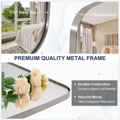 ANDY STAR Brushed Nickel Mirror, 30x48’’ Brushed Nickel Bathroom Oval Mirror with Stainless Steel Metal Frame, Silver Oblong Mirrors Wall Mounted for Bedroom, Living Room Decor