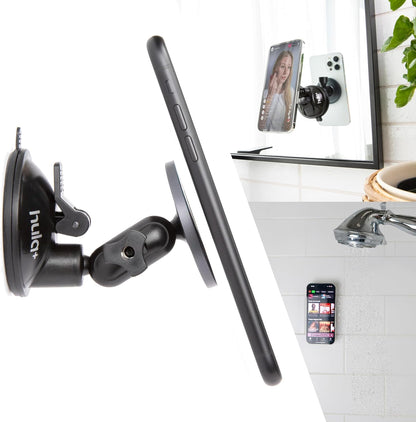 hula+ MagSafe Phone Holder Portable Mount, Reusable Stand for Shower, Mirror, Kitchen, Window, & Bathroom Compatible with MagSafe Adjustable Rotation for Content, TikTok, Movies & Music