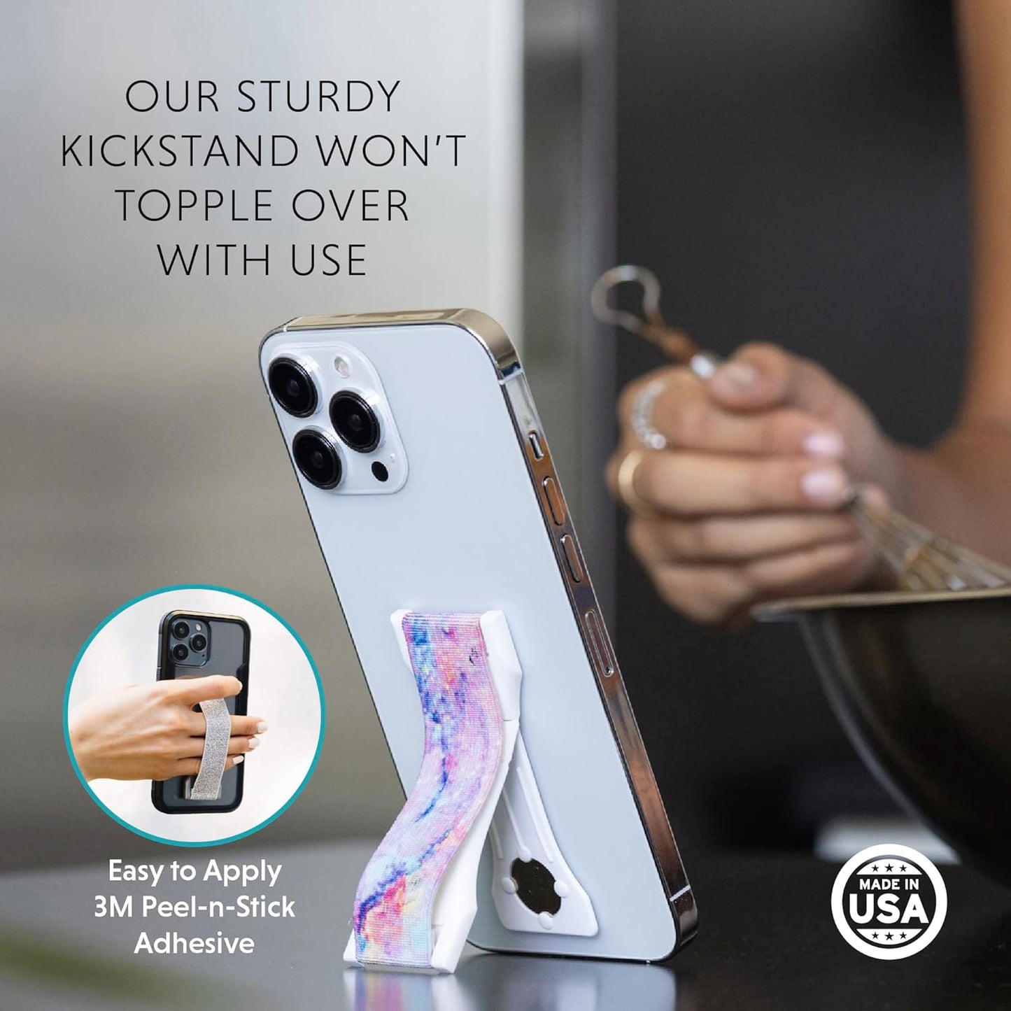 LOVEHANDLE PRO Premium Phone Grip - Silicone Phone Strap - Magnetic Phone Mount and Kickstand for Smartphone and Tablet - Carbon Fiber