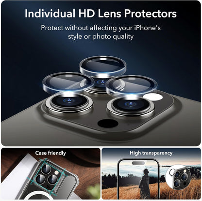 ESR 3+2 Pack for iPhone 15 Pro Max Screen Protector, [9H Hardness] [Military Grade Shatterproof] Full Coverage Ultra-tough Tempered Glass Film, Easy Installation Frame, 2 Set of Camera Lens Protector