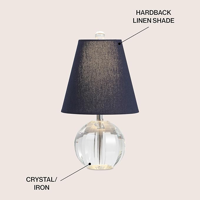 JONATHAN Y 16" Clear/Navy Crystal Ball LED Table Lamp, White Modern Bedside Lamp, with White Linen Empire Shade, Glam Orb Glass Nightstand Lamp for Living Room, LED Bulb (JYL2079D)