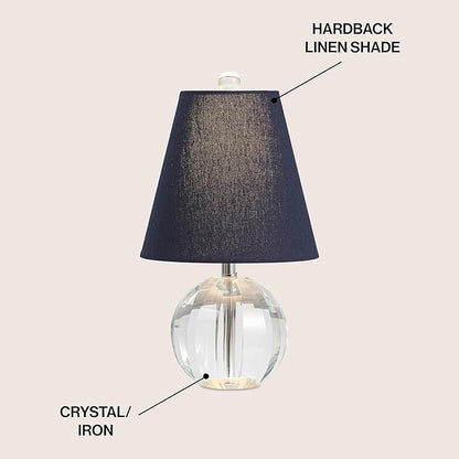 JONATHAN Y 16" Clear/Navy Crystal Ball LED Table Lamp, White Modern Bedside Lamp, with White Linen Empire Shade, Glam Orb Glass Nightstand Lamp for Living Room, LED Bulb (JYL2079D)