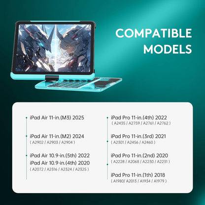 GUSGU for iPad Air 11 Inch (M3/M2,2025/2024) Transperant Case with Wireless Keyboard, 7 Color Backlight, Trackpad, 360°Rotating Stand for 10.9" iPad Air 5th/4th, 11" iPad Pro 4/3/2/1 Case, Cyberpunk