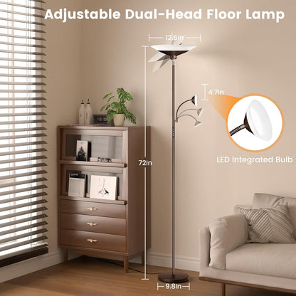 Brown Torchiere LED Floor Lamp - 72" Rotating Standing Lamp with Remote, 34W Dimmable Floor Light with Color Changing, Tall Bright Corner Lamp for Reading Living Room Bedroom Office