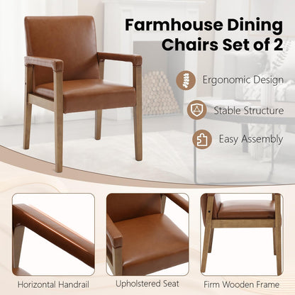 Kmax Modern Dining Chairs Set of 4 Faux Leather Kitchen Arm Chairs Upholstered Accent Chairs with Wooden Legs for Dining Room, Living Room, Bedroom, Brown