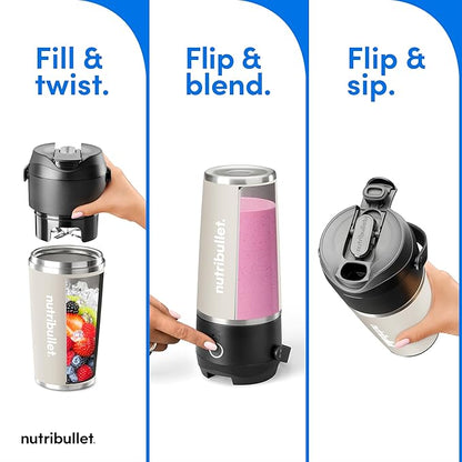 nutribullet Flip Portable Blender with Insulated Cup, Cordless, Matte Linen, NBPB50350LIN