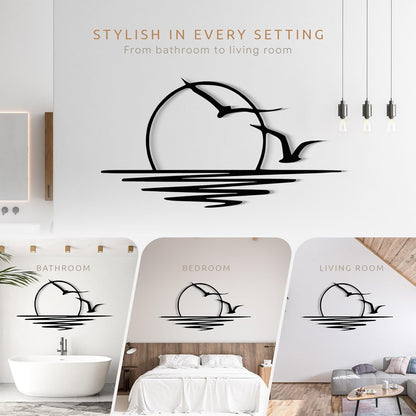 Wita Home Sunset with Seagulls Metal Wall Mounted Art, Handcrafted Metal Home Decor with Static Powder Coating, Eye-Catching Addition to Living Room Decor, Modern Beach Decor for Indoor and Outdoor Spaces, Perfect Housewarming Gift (40 x 20 inches)