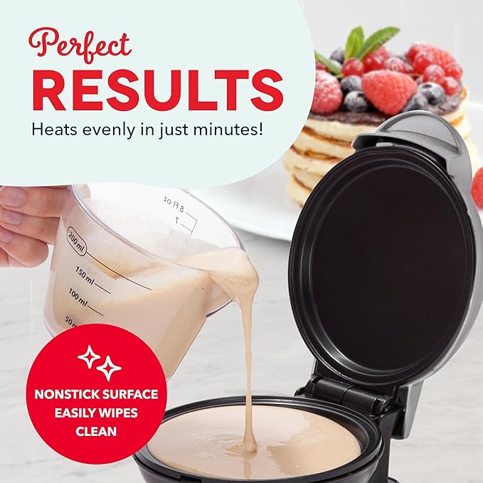 Dash Mini Maker Griddle - Compact Griddle for Creative Homemade Treats - PTFE nonstick surface, Quick Heat-Up System & Space-Saving Design - Silver