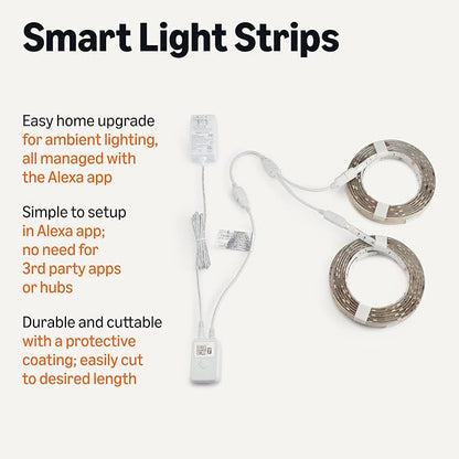 Amazon Basics Smart LED Light Strip, 32.8 Feet (2 Rolls of 16.4 Feet), RGB + Tunable White, Color Changing, App Control, Voice Control, Works with Alexa Only, 2.4 GHz Wi-Fi, No Hub Required