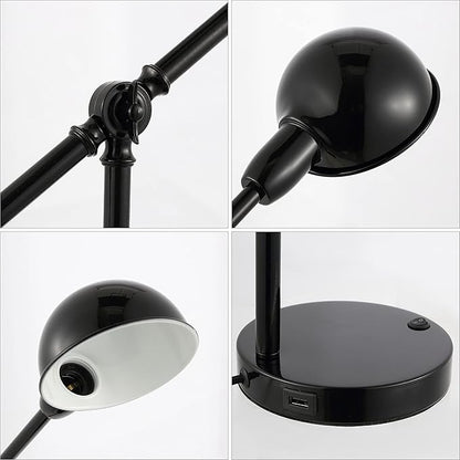 JONATHAN Y 20.25" Black Vintage Industrial Iron Adjustable Task Lamp with USB Charging Port for Office Desk, Metal Yellow Dome Shade, LED Bulb Included JYL7123A