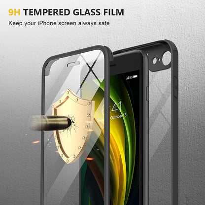 Miracase for iPhone SE Phone Case 3rd/2nd Generation 2022 2020 Full-Body with Built-in Glass Screen Protector, Heavy Duty 360° Protective Shockproof Bumper Cover for iPhone 8/SE 4.7 Inch, Black