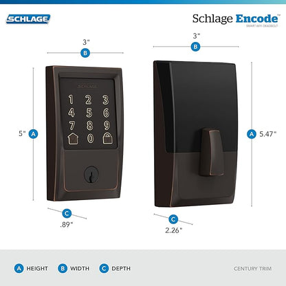 Schlage Encode Smart WiFi Deadbolt Lock for Front Door - Keyless Entry with App or Touchscreen - Works with Alexa, Hey Google, & Airbnb - Create Codes for Guests - Aged Bronze