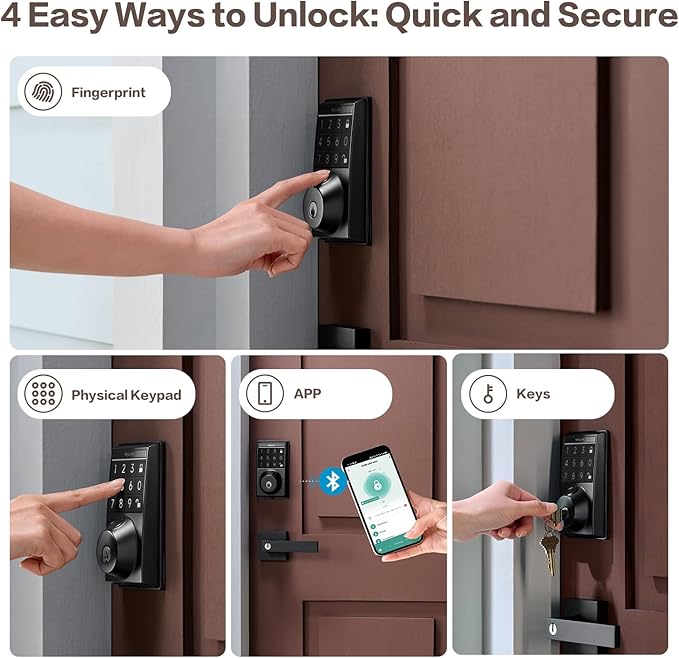Keylynx 4-in-1 Smart Door Lock with APP Control, Fingerprint Door Locks with Keypad Deadbolt, Keyless Entry Door Lock with Auto-Locking, 16-Month Battery Life Deadbolt Lock, Easy Installation