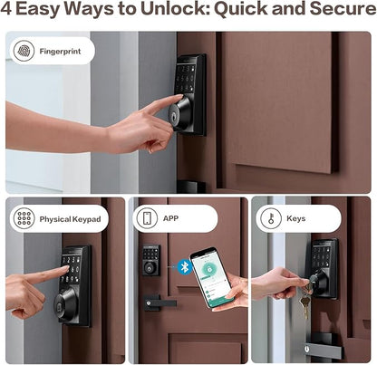 Keylynx 4-in-1 Smart Door Lock with APP Control, Fingerprint Door Locks with Keypad Deadbolt, Keyless Entry Door Lock with Auto-Locking, 16-Month Battery Life Deadbolt Lock, Easy Installation