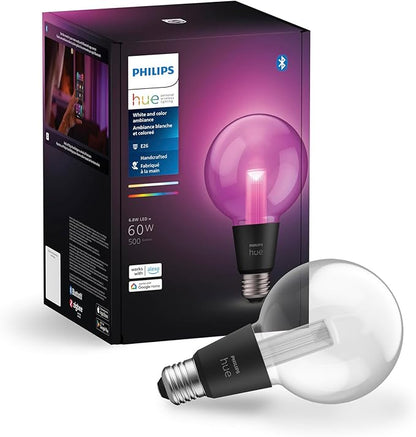 Philips Hue Lightguide G30 Small Globe Smart LED Bulb – Handblown Glass - Color Changing Light - Compatible with Amazon Alexa, Apple HomeKit and Google Assistant - Bluetooth and Hue Bridge Compatible
