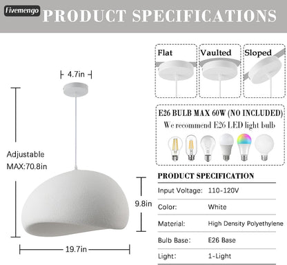 19.7in Wabi Sabi Pendant Lights Kitchen Island Lighting Fixture Ceiling Mount White Modern Japanese Lamp Japandi Chandelier for Dining Living Room Hallway Bedroom Restaurant Hanging Lamp