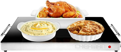 Chefman Electric Warming Tray with Adjustable Temperature Control, Perfect For Buffets, Restaurants, Parties, Events, and Home Dinners, Glass Top Extra Large 21” x 16” Surface Keeps Food Hot – Black